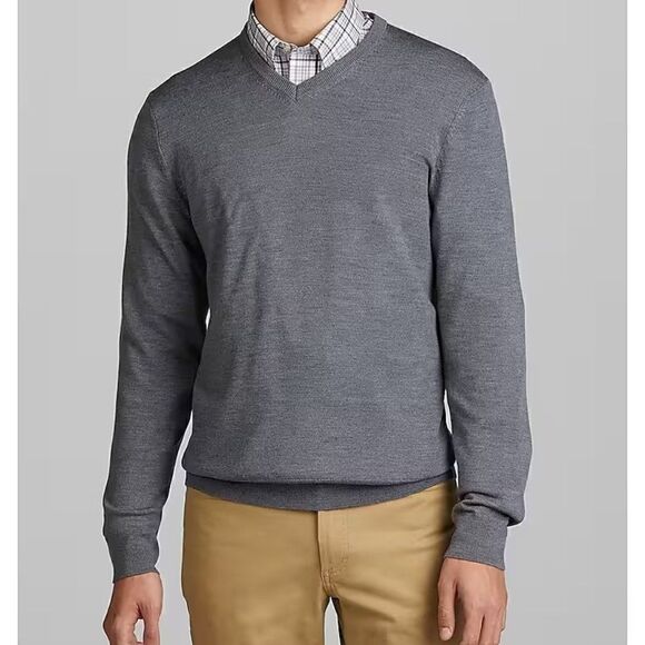 Jos.A.Bank Signature Collection 100% Merino Wool Charcoal Pullover Sz XL - Picture 1 of 7